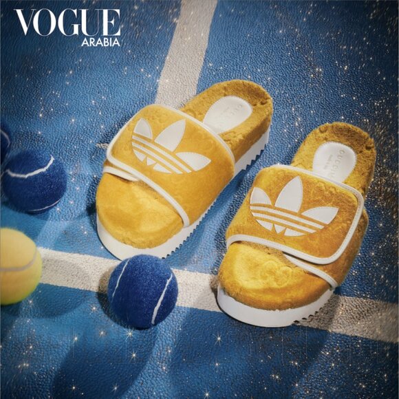 GUCCI x Adidas woman 36EU- 6US Yellow GG Sponge & Trefoil platform Slide sandals - Picture 8 of 11